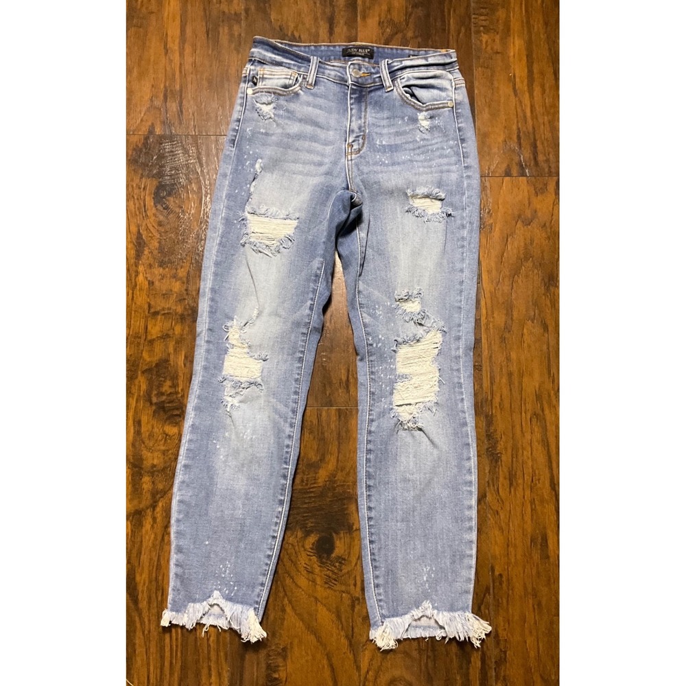 Judy Blue Boyfriend Fit Distressed Light Wash Paint Splatter Jeans Size 3/26